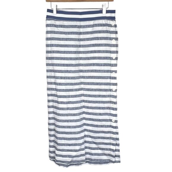 J. Jill Love Linen Womens Blue & White Striped Maxi Skirt Side Button Size 3X - Picture 2 of 14